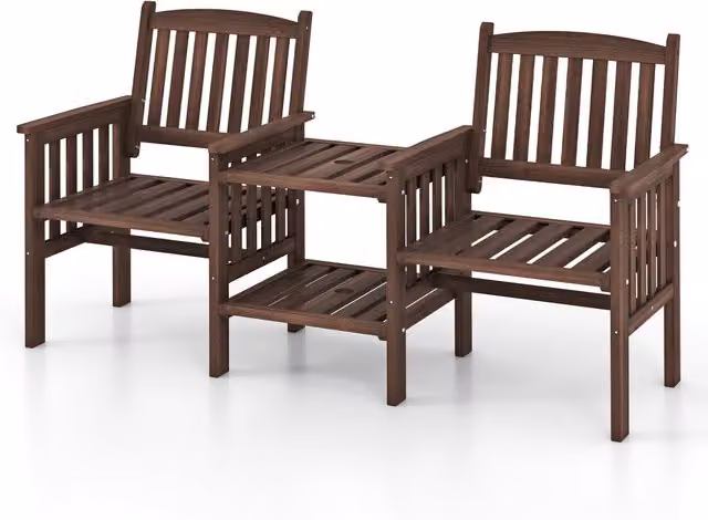 Costway Brown Outdoor Loveseat with Side Table