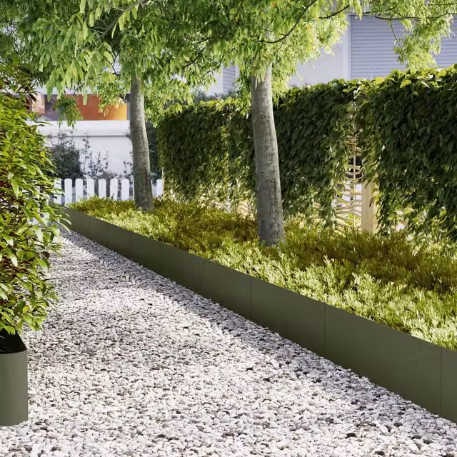 Berkfield Home Steel Lawn Edgings, 30 Pieces, Olive Green, W: 100 cm, D: 0.5 cm, H: 30 cm