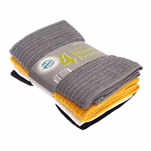 Beamfeature 4-Pack Dobby Microfibre Kitchen Towels in Grey and Multicolour