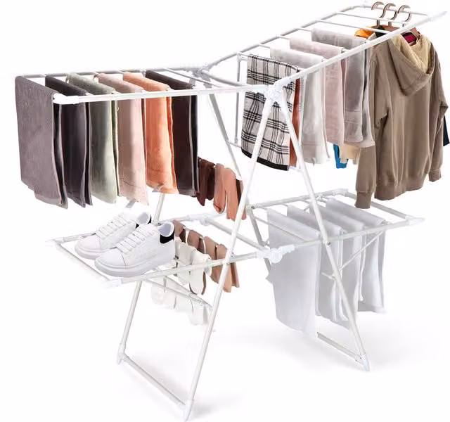 Costway 2-Tier Folding Clothes Drying Rack in White – 1