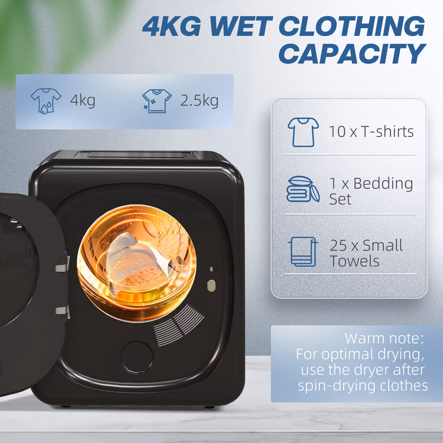 HOMCOM Compact Vented Tumble Dryer, 4kg Capacity, Black – 5