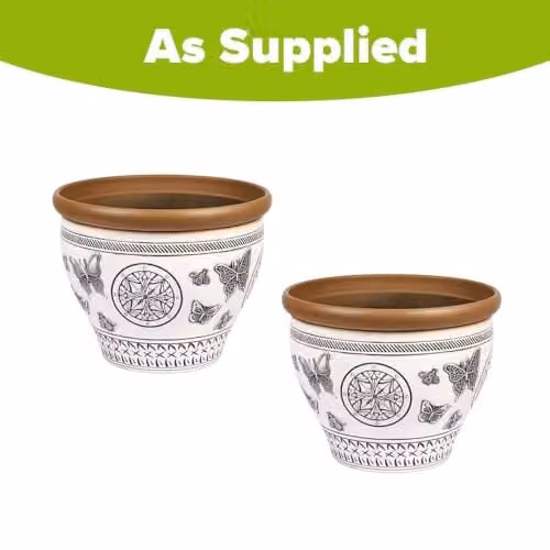 YouGarden Papilio Planters, Set of 2 White and Bronze Plastic Butterfly Design Garden Pots, Diameter: 30 cm – 3