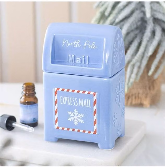 KDMD North Pole Postbox Ceramic Wax Warmer and Oil Burner in Blue for Christmas