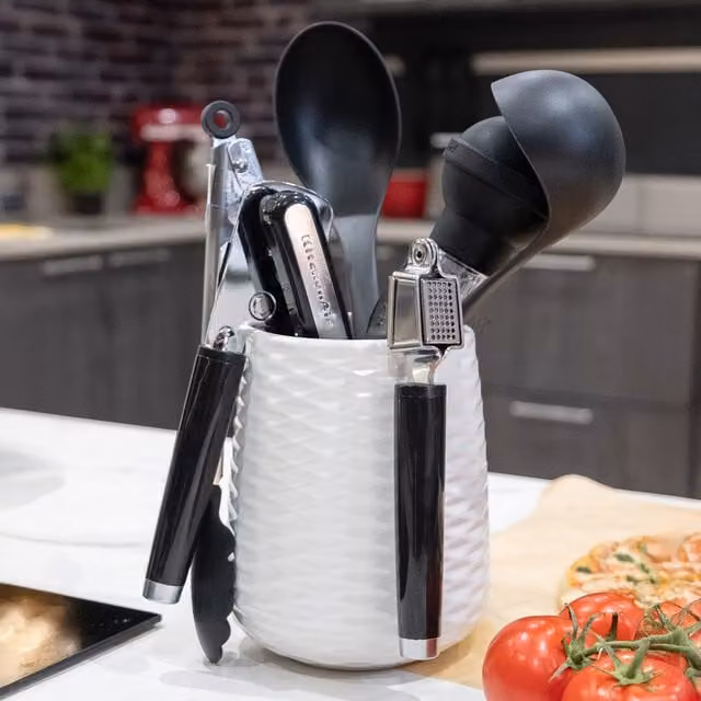 KitchenAid 6-Piece Heat Resistant Ceramic Utensil Set with Holder in Black