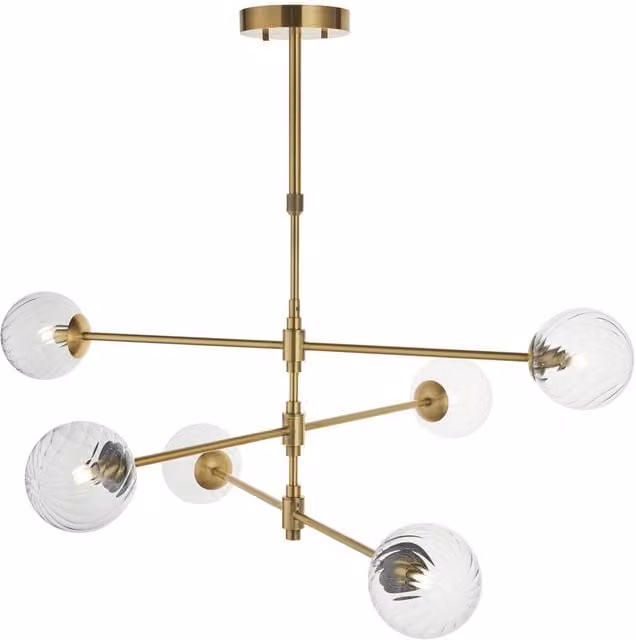 Netlighting Rome Multi Arm Pendant Light in Gold and Transparent Glass with 6 x 3.2W G9 LED Bulbs