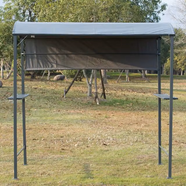Outsunny Metal Outdoor Smoking BBQ Gazebo Tent with Grey Canopy and Black Frame