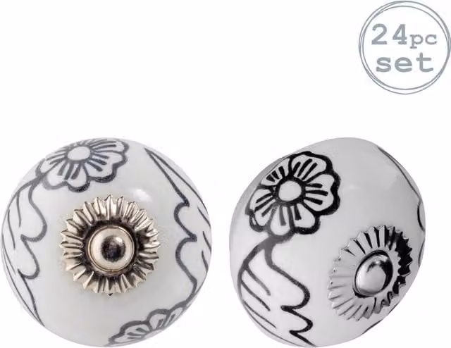 Nicola Spring Ceramic Cabinet Knobs with Threaded Stem, Black and White, Pack of 24