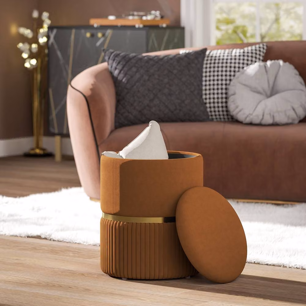 STILVORA Brown Velvet Footstool with Storage – 2