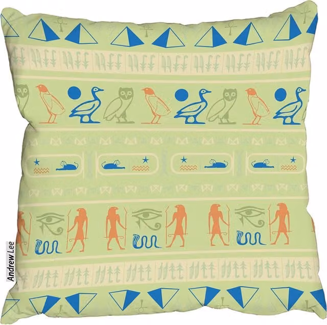 Andrew Lee Hieroglyphic Egyptian Language Symbols Square Cushion, Green, W: 60 cm x H: 60 cm