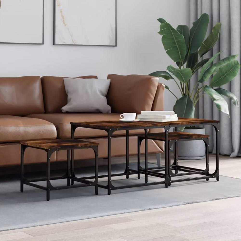 Berkfield Home Nesting Coffee Tables, 3 Piece Set in Smoked Oak and Brown Engineered Wood – 2