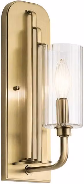 Kichler Kimrose Art Deco Wall Lamp in Brushed Natural Brass and Transparent Glass – 1