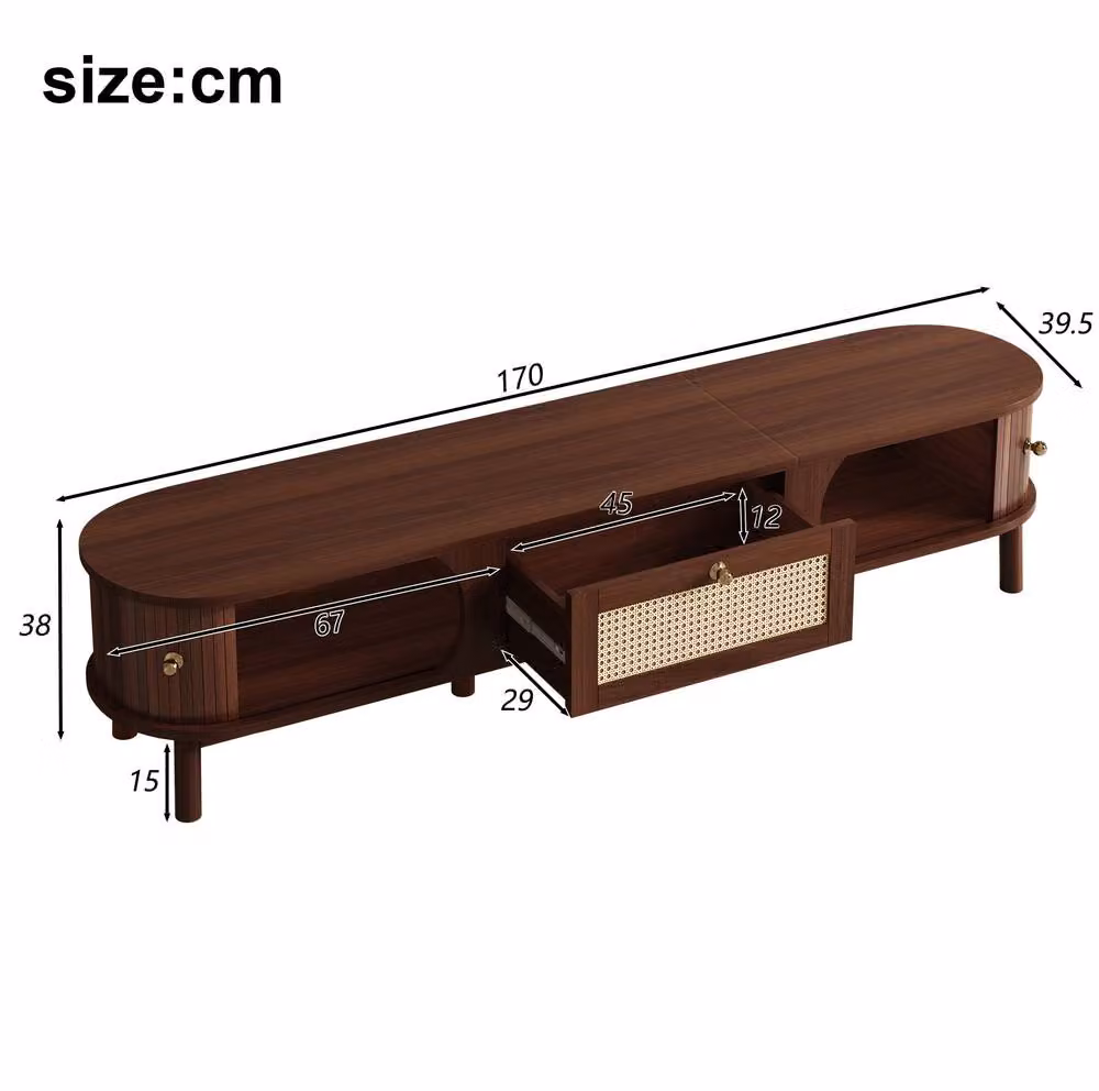 STILVORA Rustic Brown TV Stand with Rattan Doors and Drawers, W/D/H: 170 x 39.5 x 39.5 cm – 3