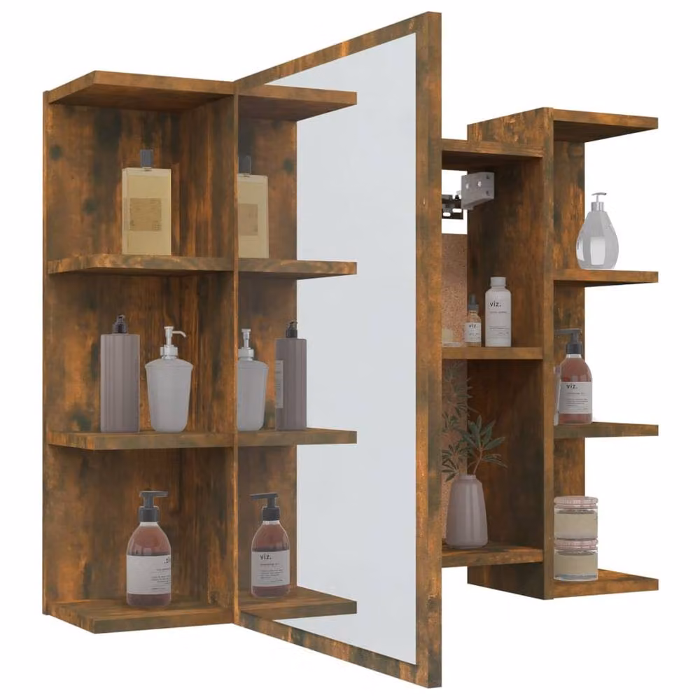 Berkfield Home Smoked Oak Bathroom Mirror Cabinet, Brown, W/D/H: 80 x 20.5 x 64 cm – 3
