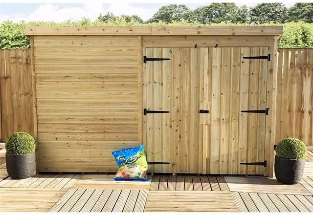 Marlborough Pressure Treated Pent Garden Shed with Double Doors in Natural