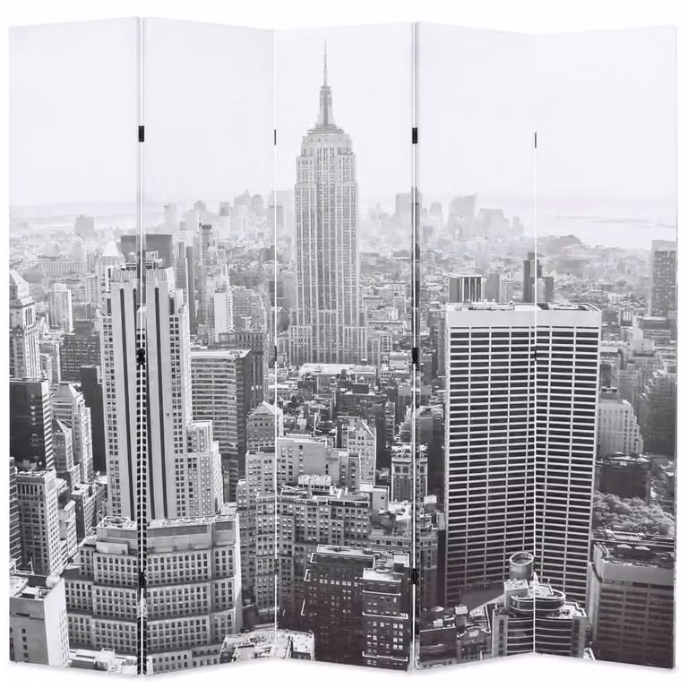 Berkfield Home New York by Day White Folding Room Divider, Black and White, W: 200 cm, H: 170 cm