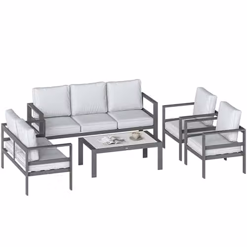 Outsunny 7 Seater L-Shape Garden Furniture Set with Dark Grey Olefin Cushions and Powder Coated Aluminium Frame – 1