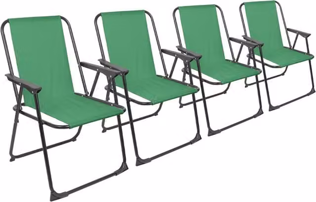 Harbour Housewares Green Folding Metal Beach Chair with Armrests and Textilene Fabric