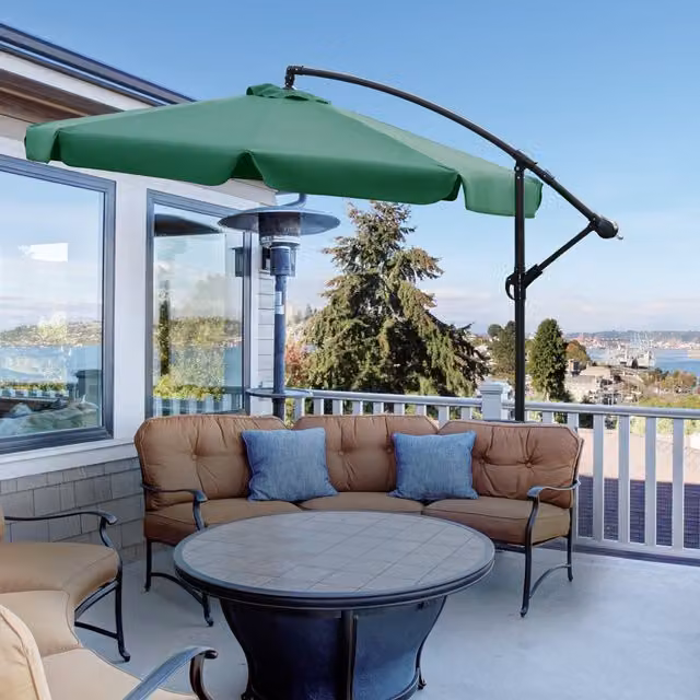 Outsunny 2.7m Green Garden Banana Parasol Cantilever Umbrella with Crank Handle