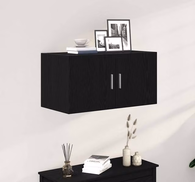 Berkfield Home Black Oak Wall Mounted Cabinet with Hinged Doors, W: 80 cm, D: 40 cm, H: 39 cm