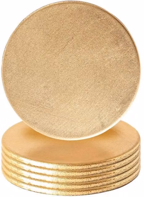 FLAVORA Gold Metallic Round Melamine Coasters, Pack of 6, Diameter: 10 cm