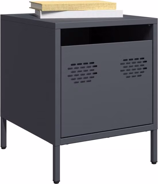 Berkfield Home Set of 2 Anthracite Metal Bedside Cabinets, W/D/H: 35 x 39 x 43.5 cm