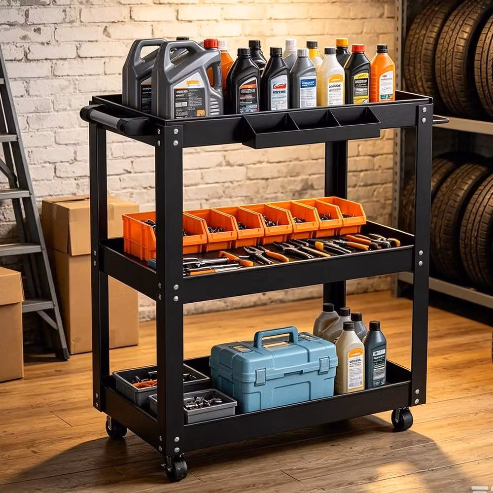 FORGEVIO Heavy Duty Steel Garage Trolley Workshop Wheel Cart, Black – 6