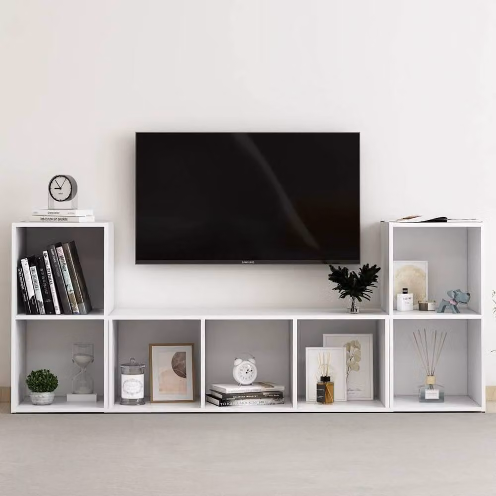 Berkfield Home Classic 3 Piece TV Cabinet Set in White MDF, W/D/H: 107 x 36.5 x 35 cm – 2