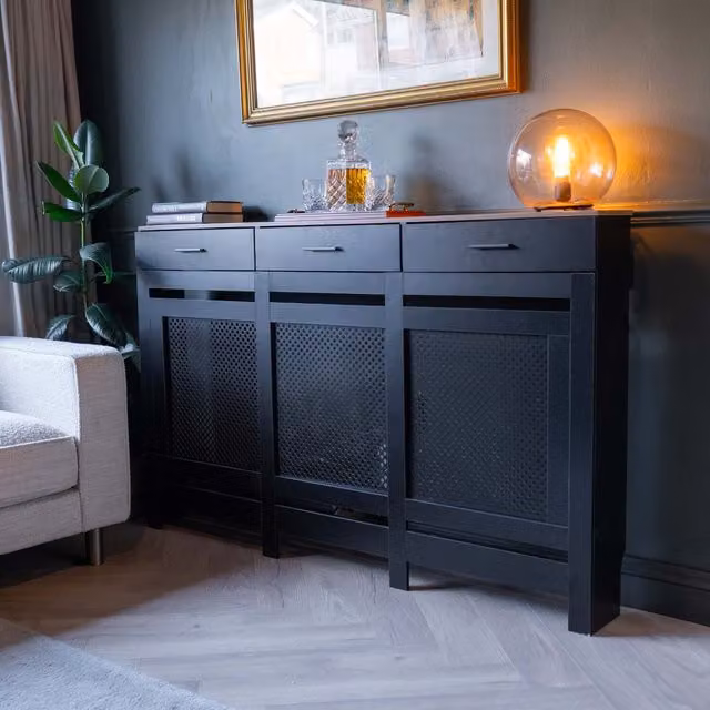 Jack Stonehouse Diamond Design Contrast Storage Radiator Cover in Black, Large