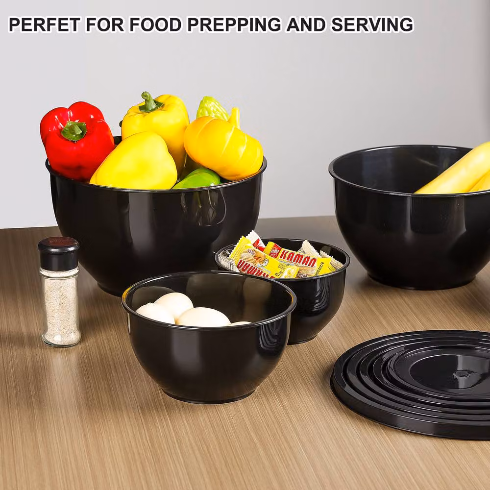 Greentainer 5 Piece Nesting Round Mixing Bowls Set with Lids, Black – 2