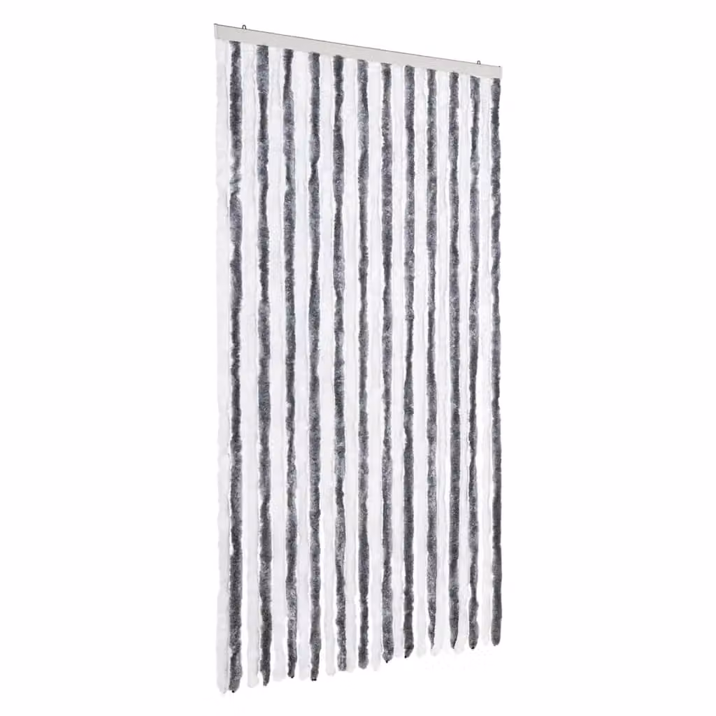 Berkfield Home Grey and White Striped Chenille Fly Curtain, W: 100 cm, H: 230 cm – 2