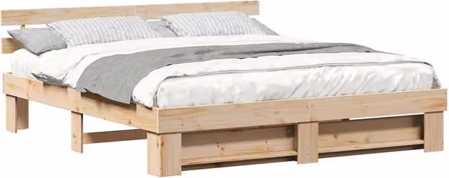 Berkfield Home Traditional Bed with Headboard in Brown Solid Pine Wood, 200 x 200 cm