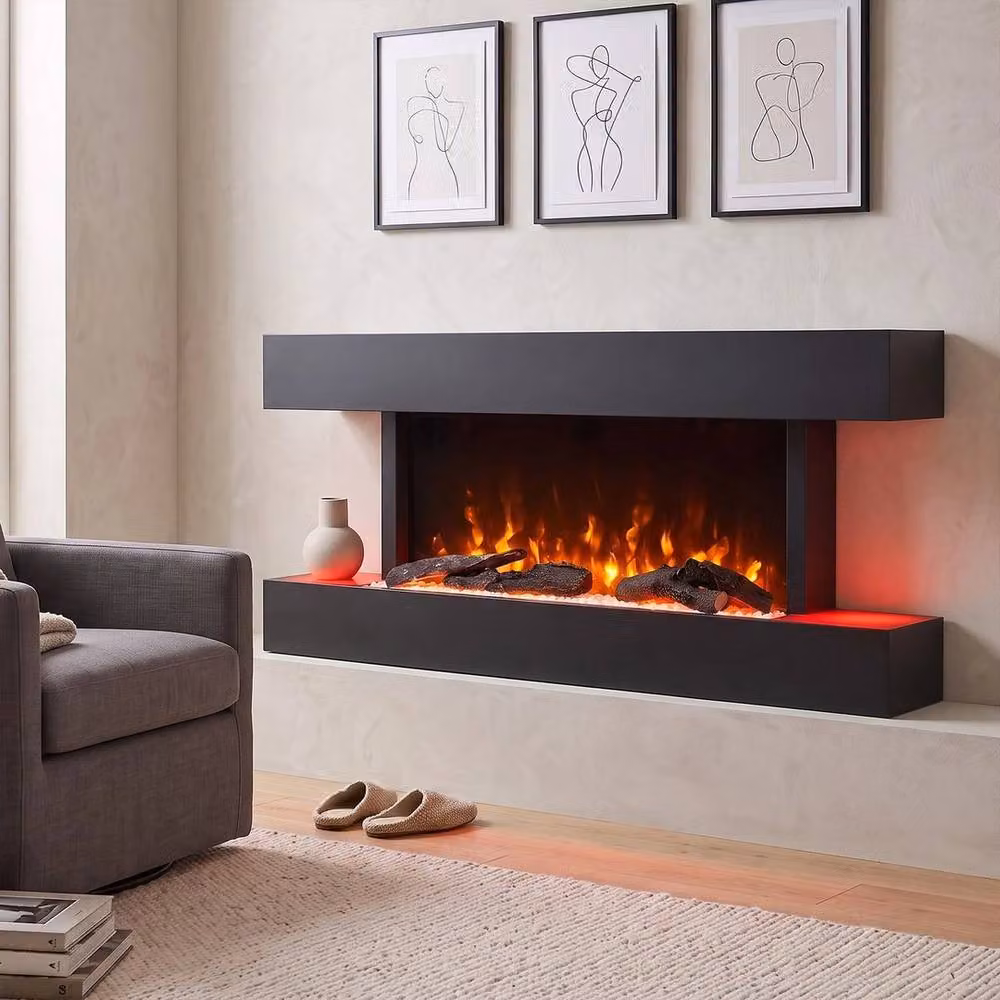 FORGEVIO 2kW Wall Mounted Electric Fireplace Suite in Black, W: 132 cm, H: 52 cm, D: 52 cm – 5