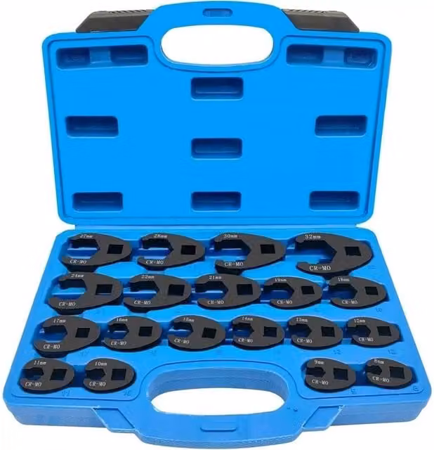 Nordara 19-Piece Metric Crowfoot and Flare Nut Wrench Set in Black Steel