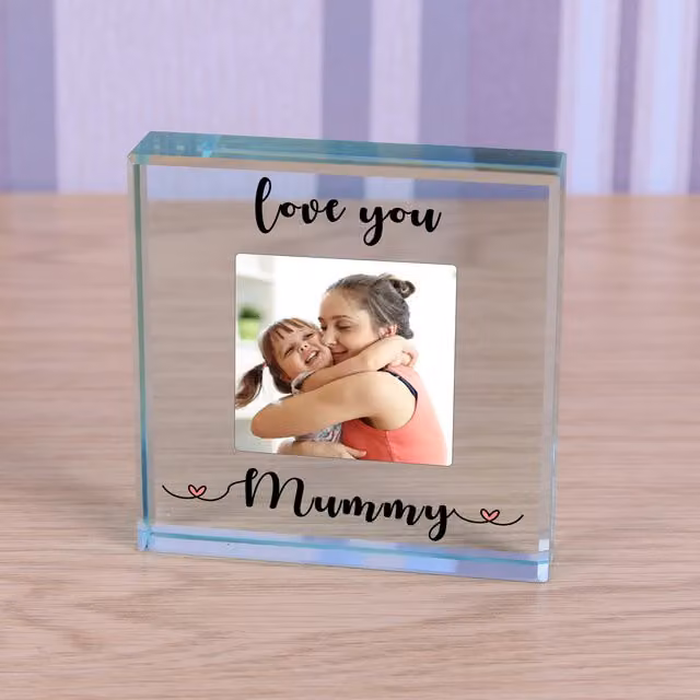 Uniqueful Personalised Love You Mum Glass Token in Transparent and Beige for Mother's Day