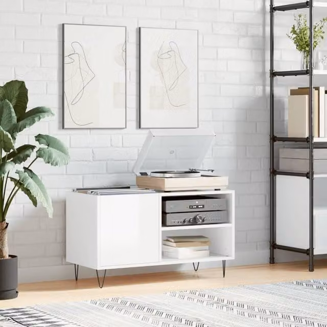 Berkfield Home High Gloss White Record Cabinet W: 85 cm, D: 38 cm, H: 48 cm