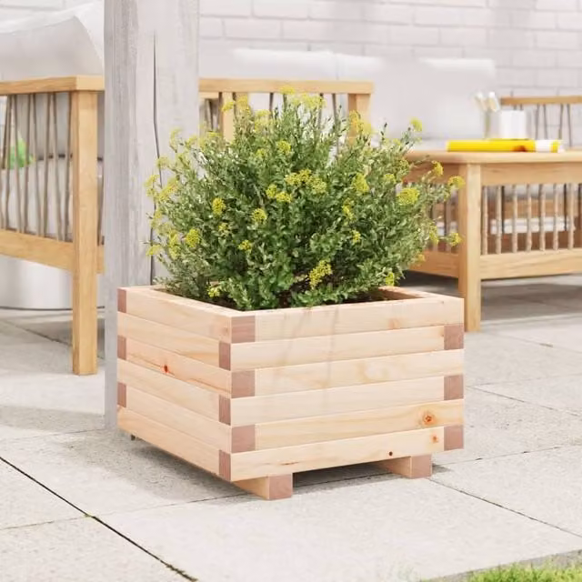 Berkfield Home Decorative Garden Planter, Beige Wood, W/D/H: 40 x 40 x 26.5 cm