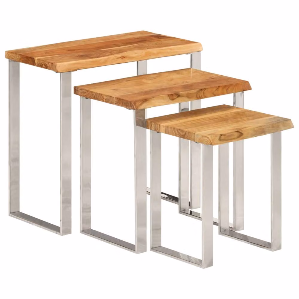 Berkfield Home 3-Piece Nesting Tables Set in Brown Solid Acacia Wood with Live Edge and Sled Base – 2