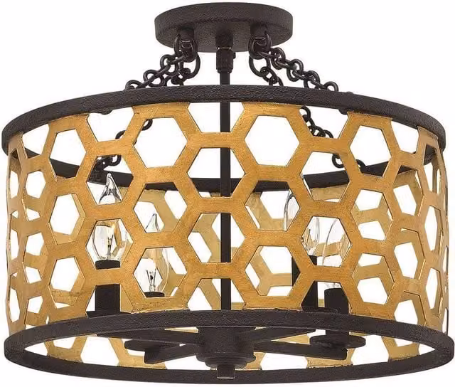 Elstead Felix 4 Light Semi Flush Ceiling Light in Gold/Brass with E14 Sockets