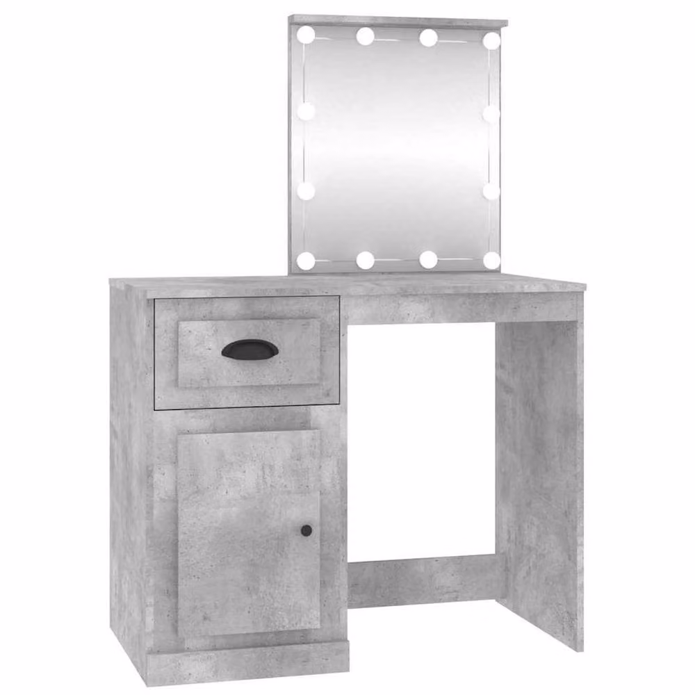 Berkfield Home Modern White and Grey Dressing Table with Hollywood LED Mirror, W/D/H: 90 x 50 x 132.5 cm – 2