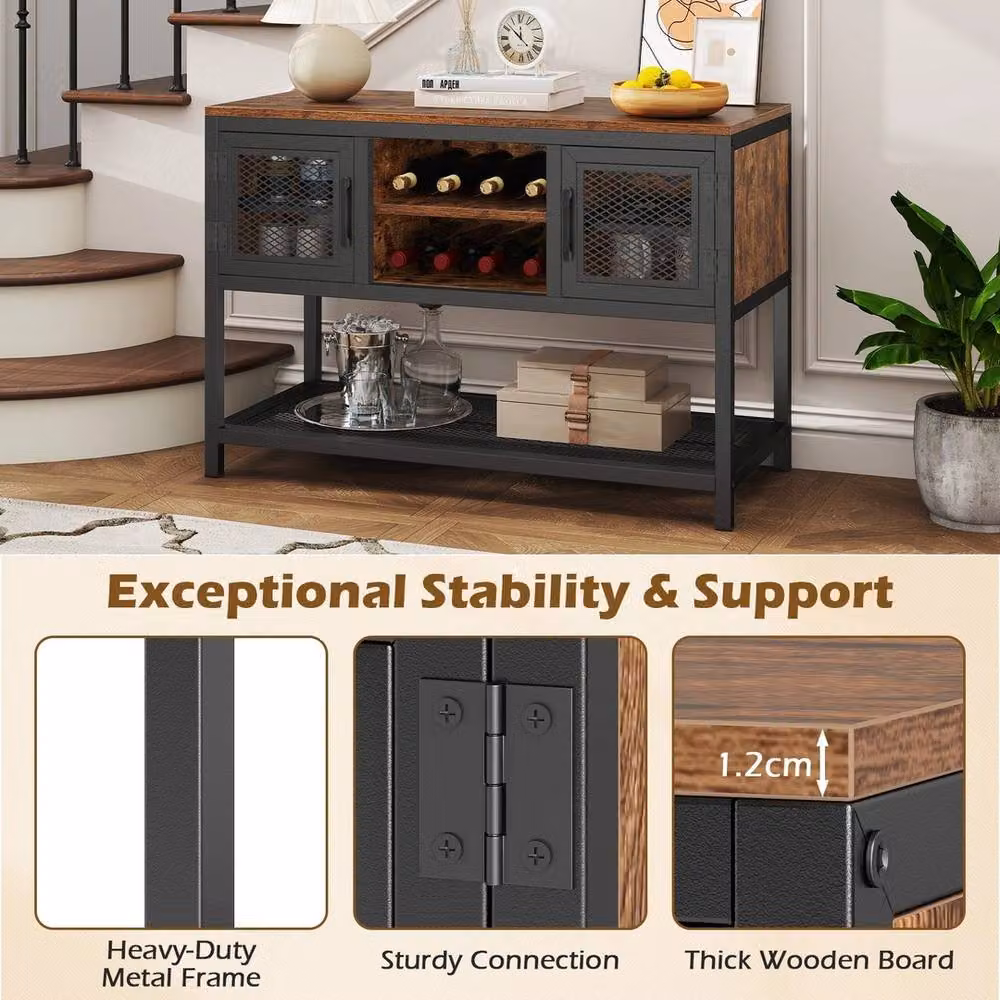 VOGREX Industrial Wood and Metal Sideboard Buffet Table in Brown – 4