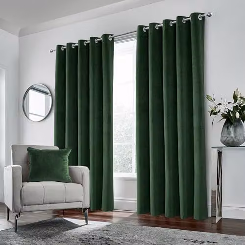 Enhanced Living Green Velvet Blackout Thermal Eyelet Curtains, W: 229 cm, D: 229 cm – 1