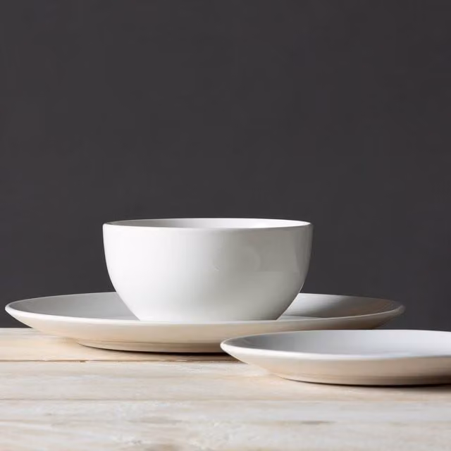 Carnaby Islington 12 Piece White Porcelain Dinnerware Set, Dishwasher and Microwave Safe