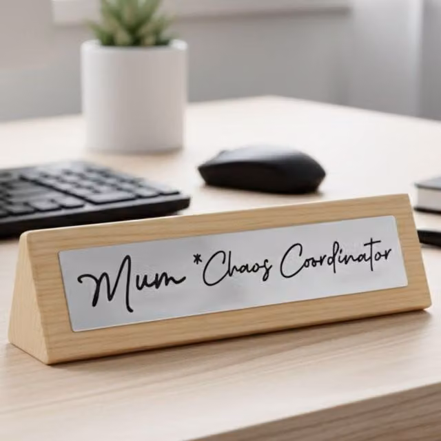 Boxer Gifts Mum Chaos Coordinator Funny Wooden Tabletop Desk Sign in Beige and White