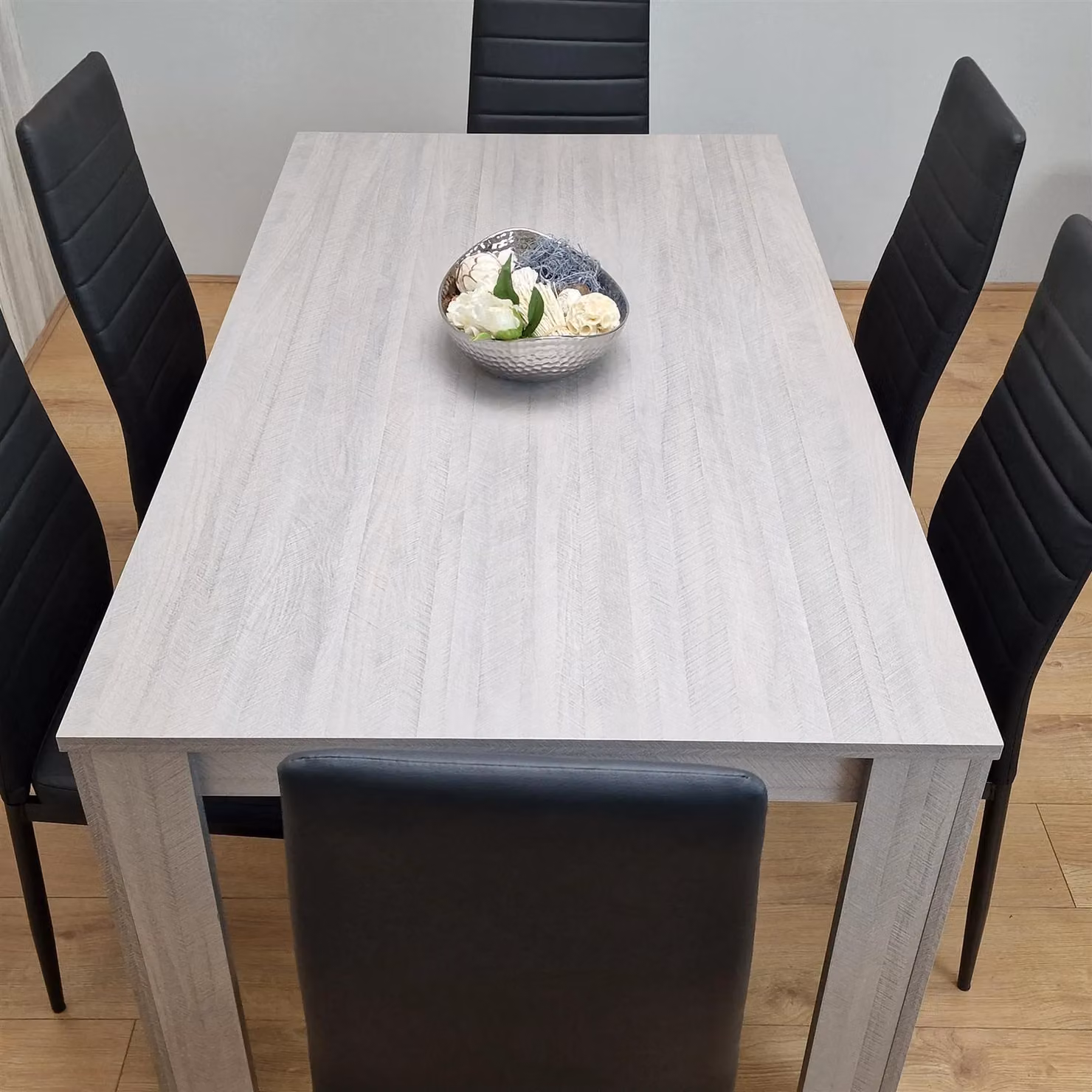 Kosy Koala Modern Dining Room Furniture Set with Rectangular Grey Table and 6 Black Chairs in Brown – 7