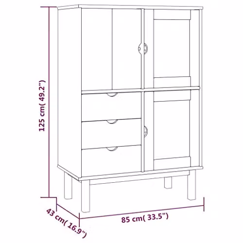 vidaXL OTTA Highboard in Brown Solid Wood and MDF, W/D/H: 85 x 43 x 125 cm – 3
