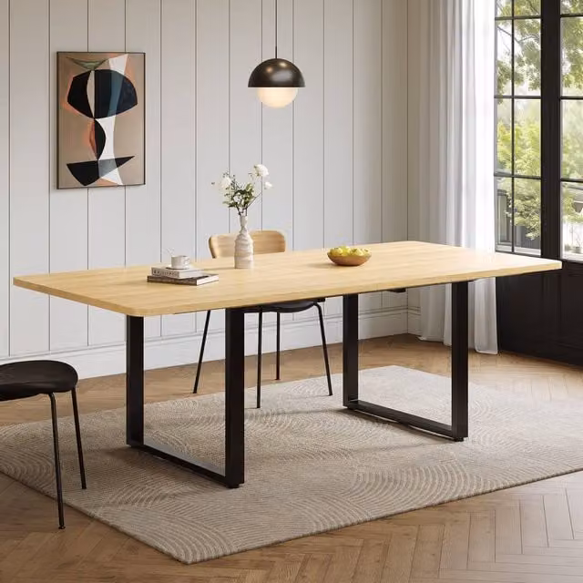 Merax Extendable Rectangular Dining Table in Oak with Black Metal X-Frame Legs
