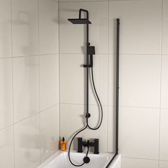 Nes Home Square Shower Waterfall Mixer Tap, Handset and Riser Rail Kit in Matte Black