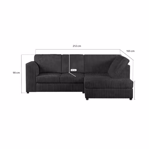 SOFASELECTIONUK LTD Luxurious Jumbo Cord High Back 4-Seater Right Hand Facing Corner Sofa in Black Cord Fabric – 3