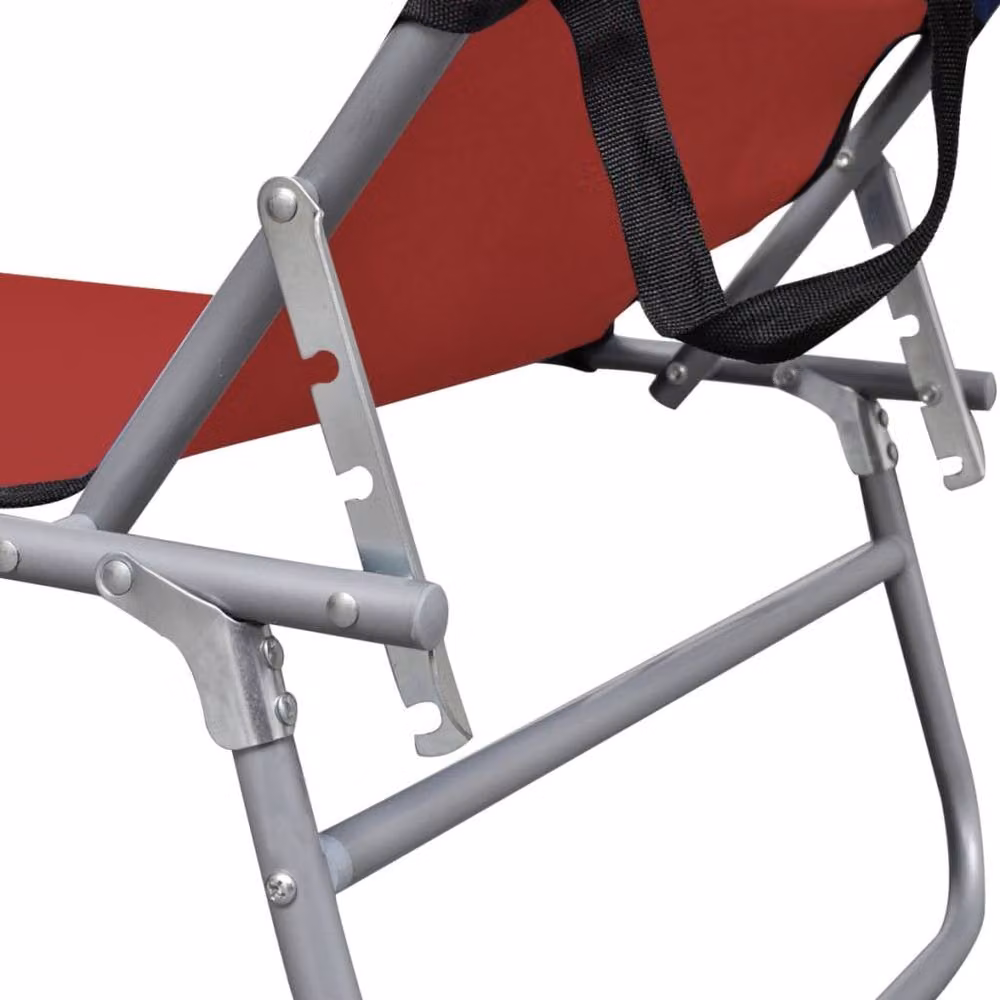Berkfield Home Adjustable Folding Sun Lounger with Canopy in Red Steel and UV-Resistant Polyester – 4