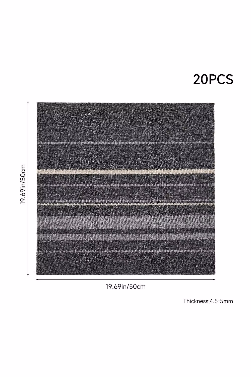 Living and Home 20 Pack Striped Carpet Tiles in White and Grey, W/D/H: 50 x 50 x 0.5 cm – 2
